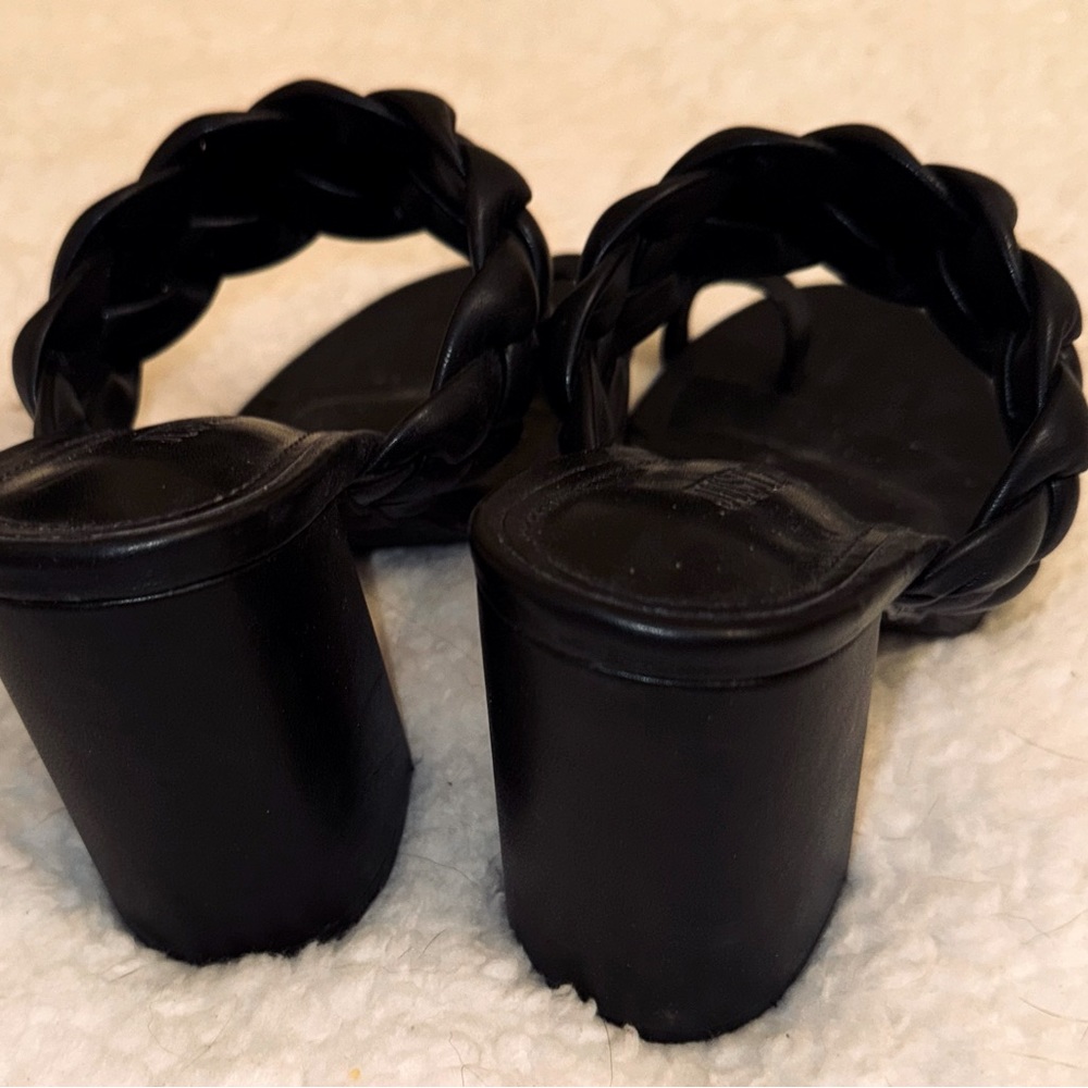 Black braided heel sandal